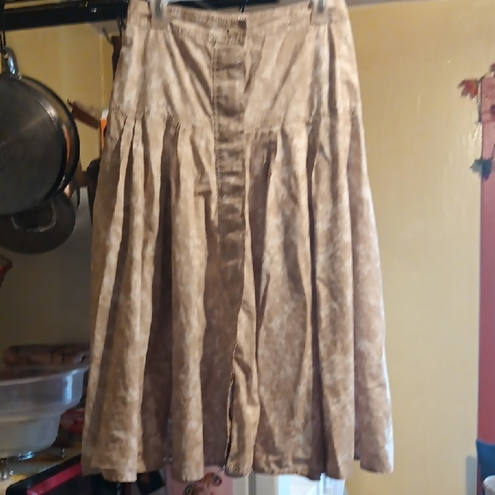 Michael Kors Tan Pleated Midi Skater Skirt